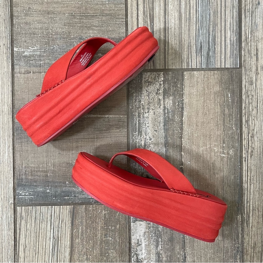 Red Platform Suede Flip Flop Sandals - Women's - Picture 5 of 11